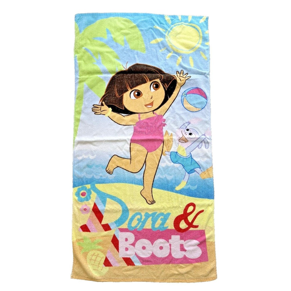 Nickelodeon Dora the Explorer Boots Beach Bath Towel 2014 28x54 Y2K Kids Rare